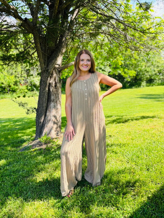 Umgee Tan Button Jumpsuit