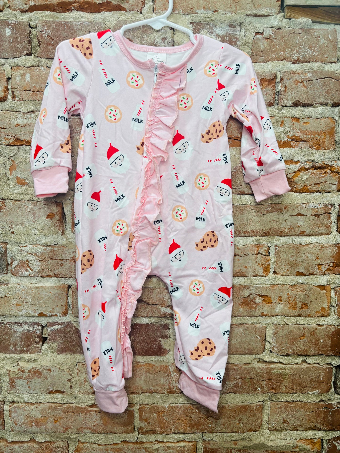 Pink Santa Milk Cookies Zippy Romper