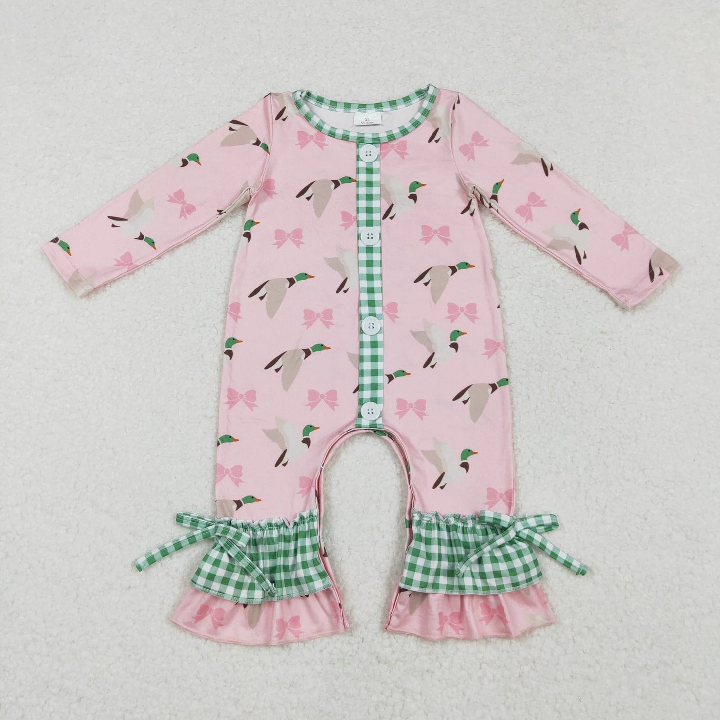 Mallards & Bows Green Gingham Romper