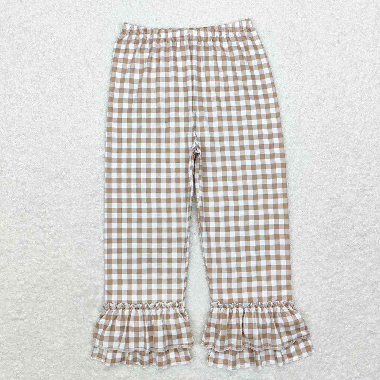 Brown Gingham Ruffle Pants