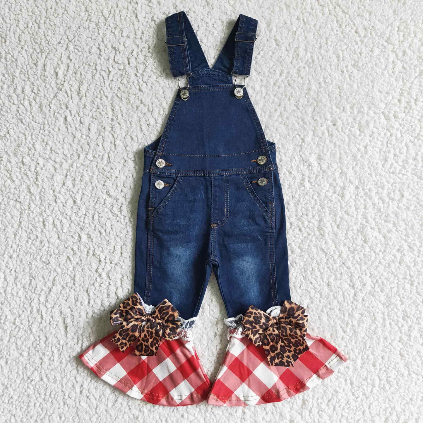 Cheetah and Red Gingham Overalls
