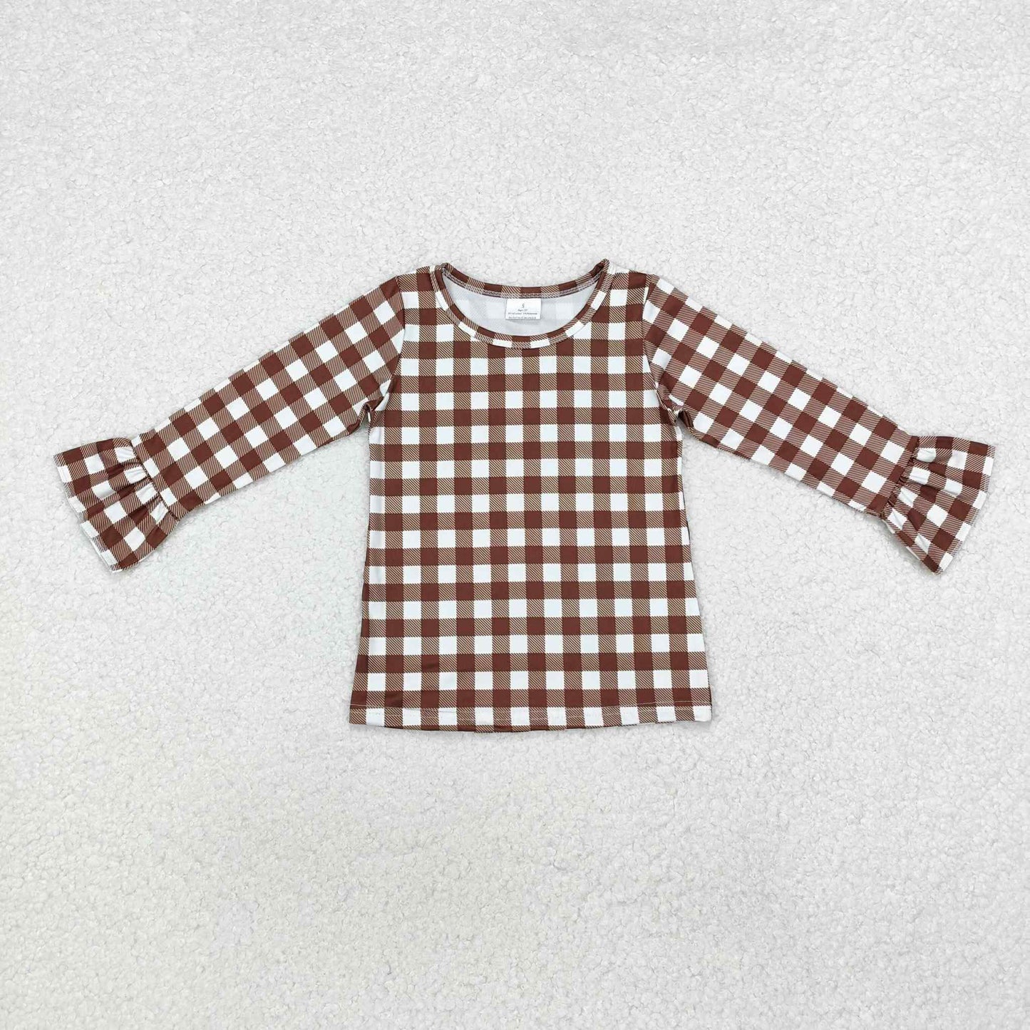 Brown Gingham Ruffle Shirt
