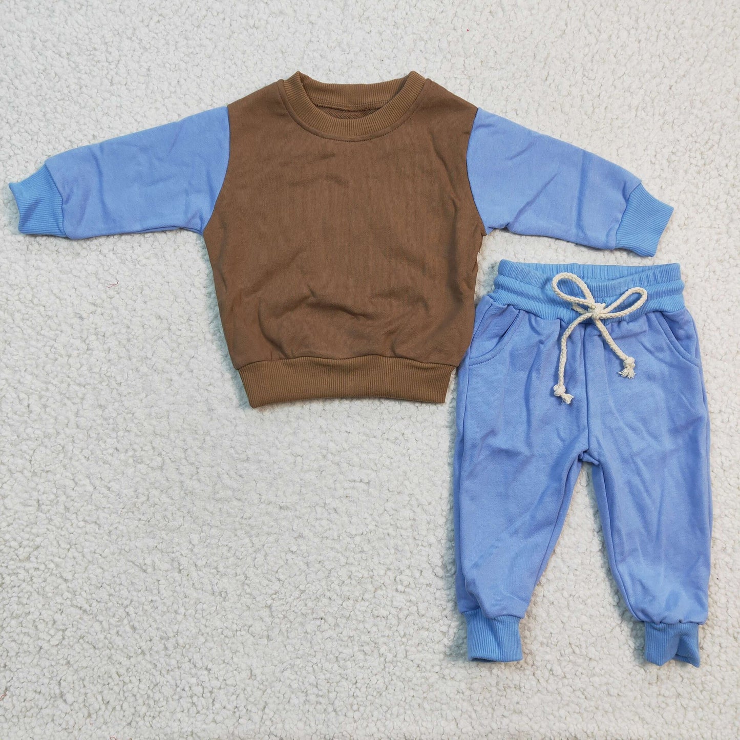 Brown and Blue Drawstring Jogger Set