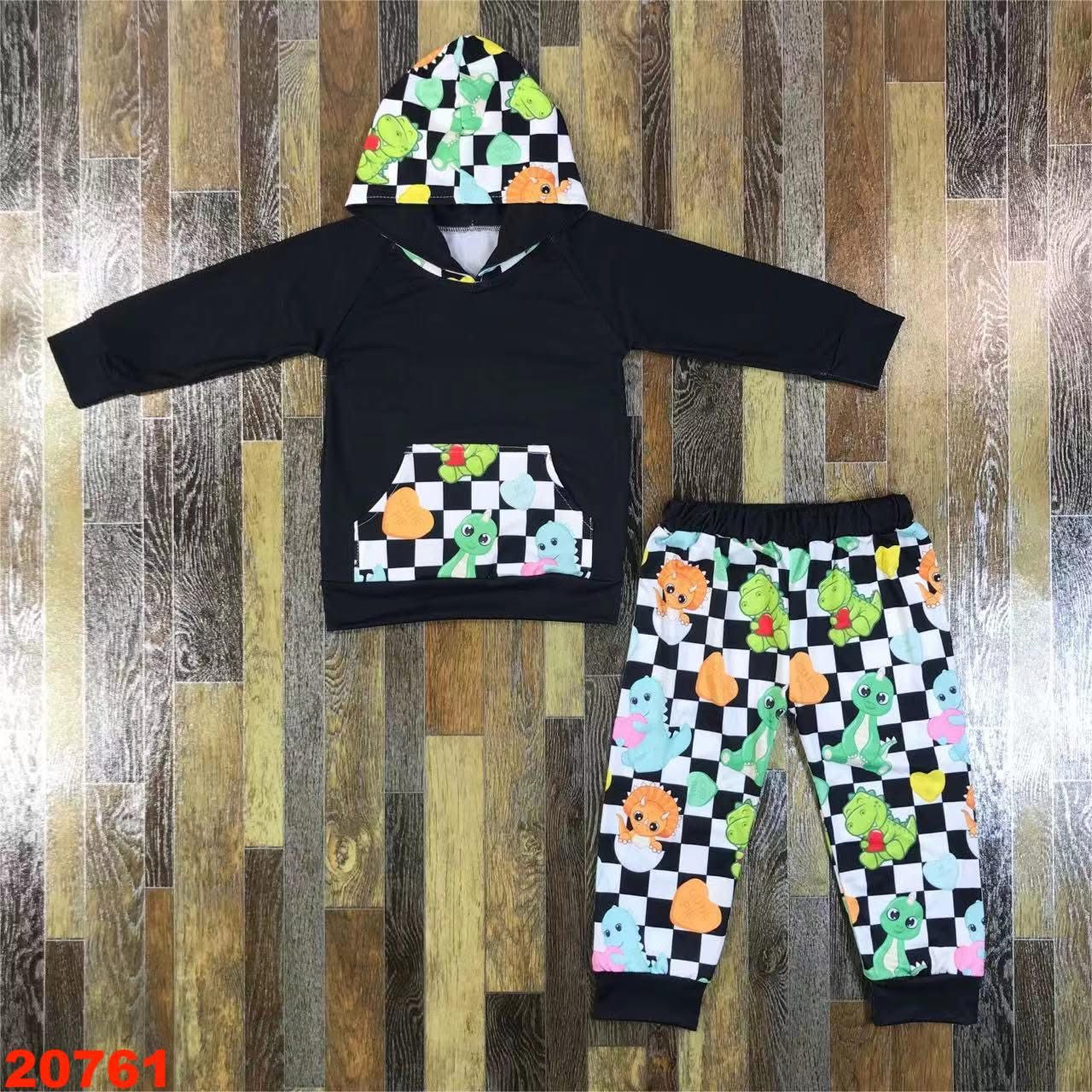 Dino Checkerboard Heart Hooded Jogger Set