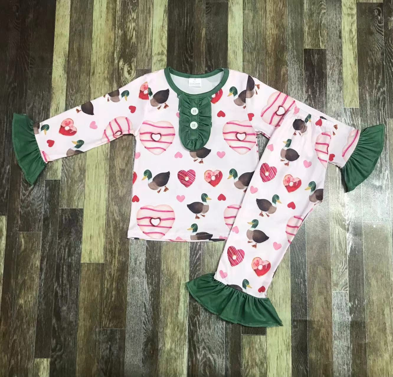 Duck Heart Donut Ruffle Pajama Set