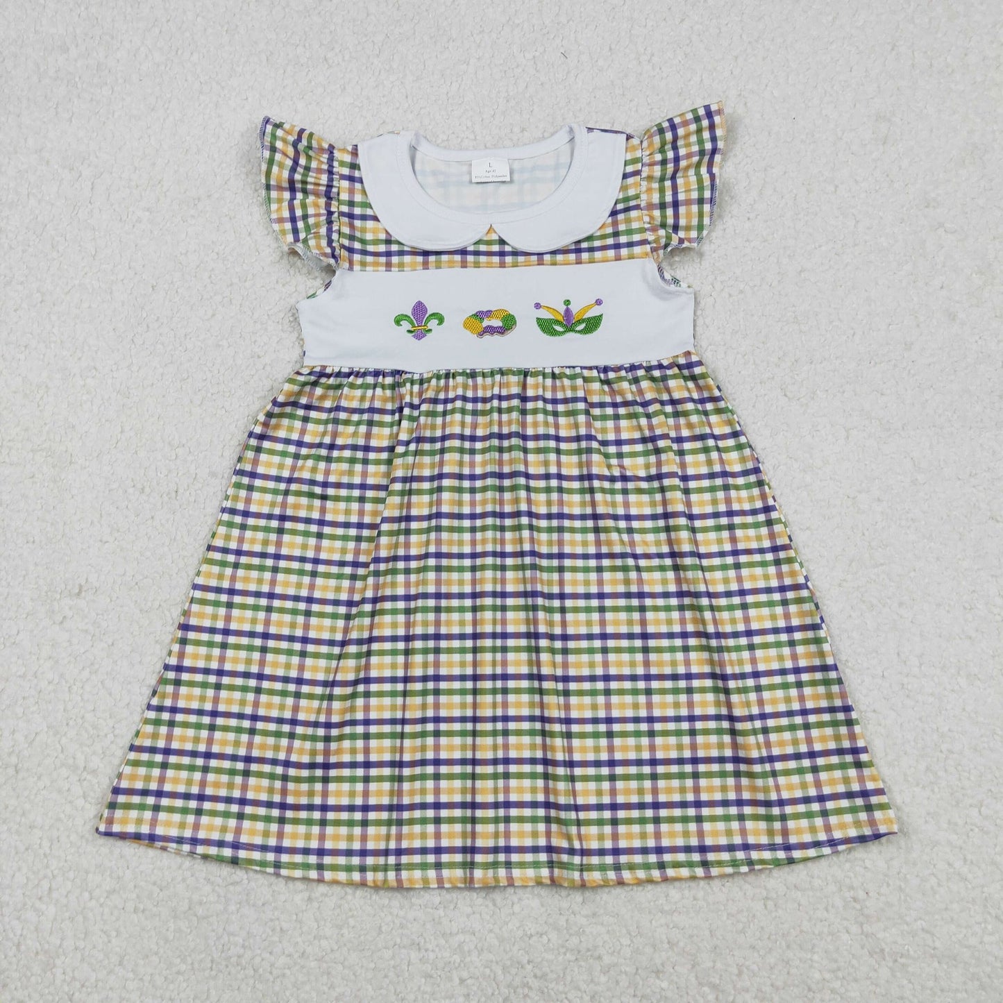 Mardi Gras Embroidered Plaid Dress