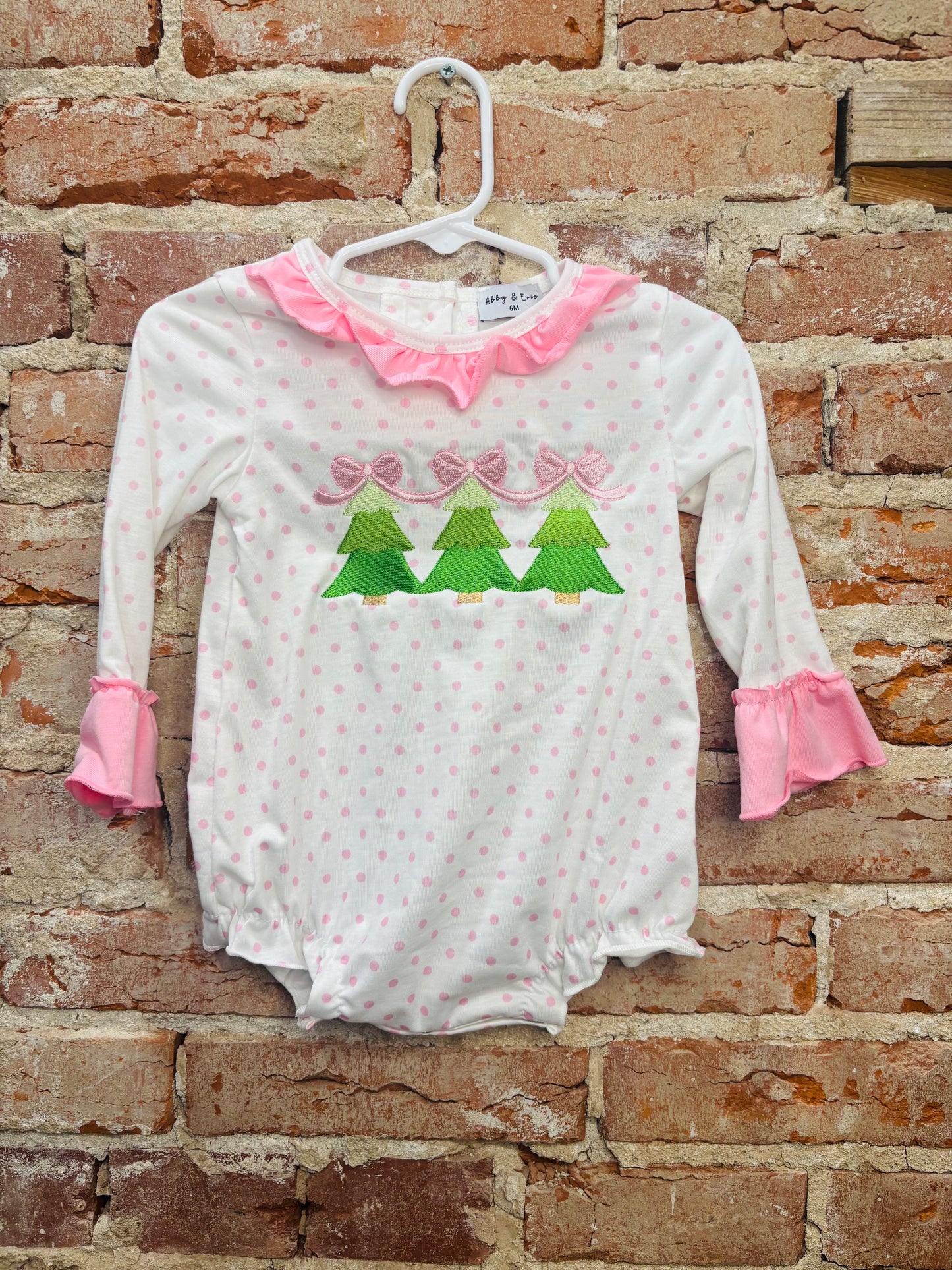 Pink Dot Embroidery Bow Trees Bubble