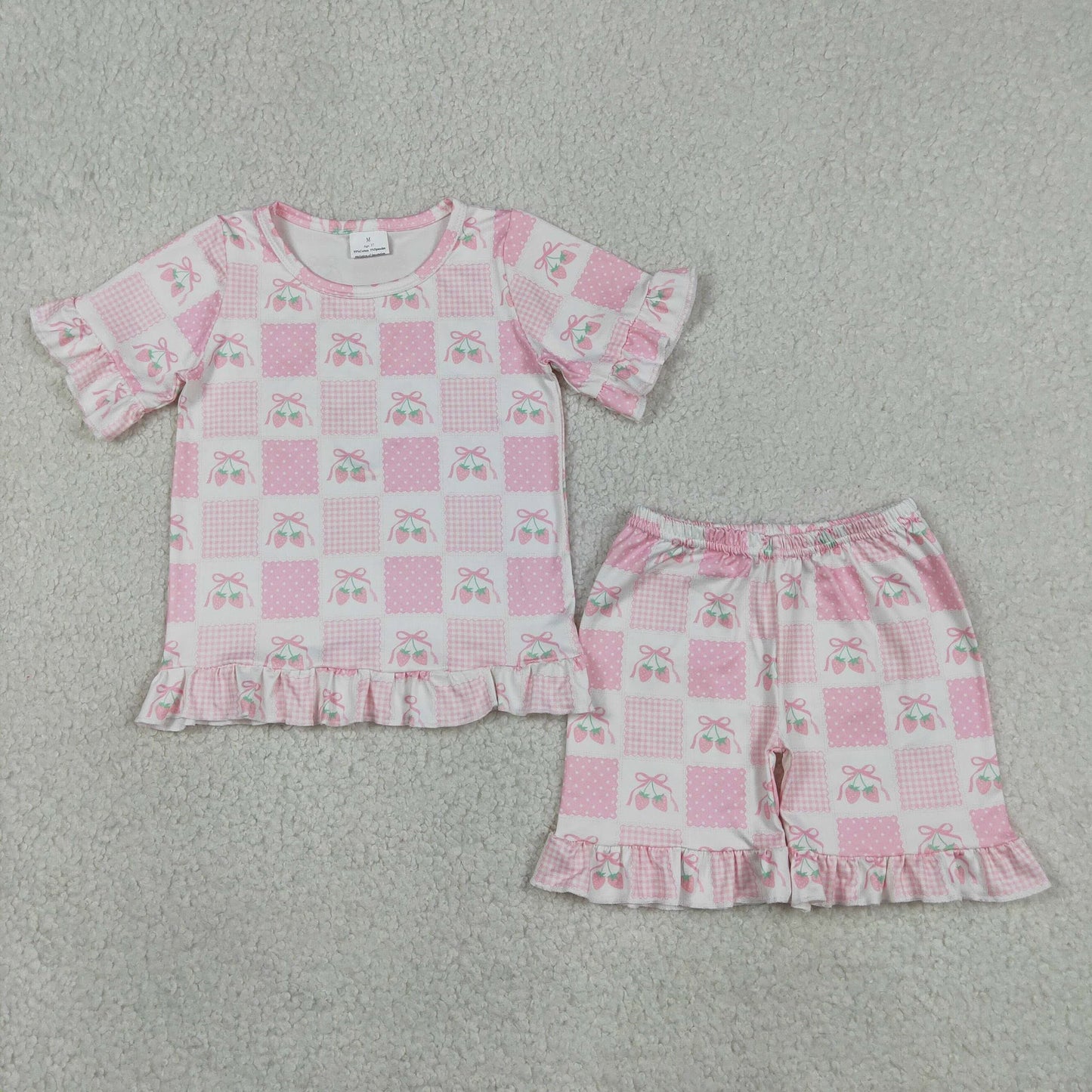 Strawberry Patchwork Coquette Ruffle Shorts Set