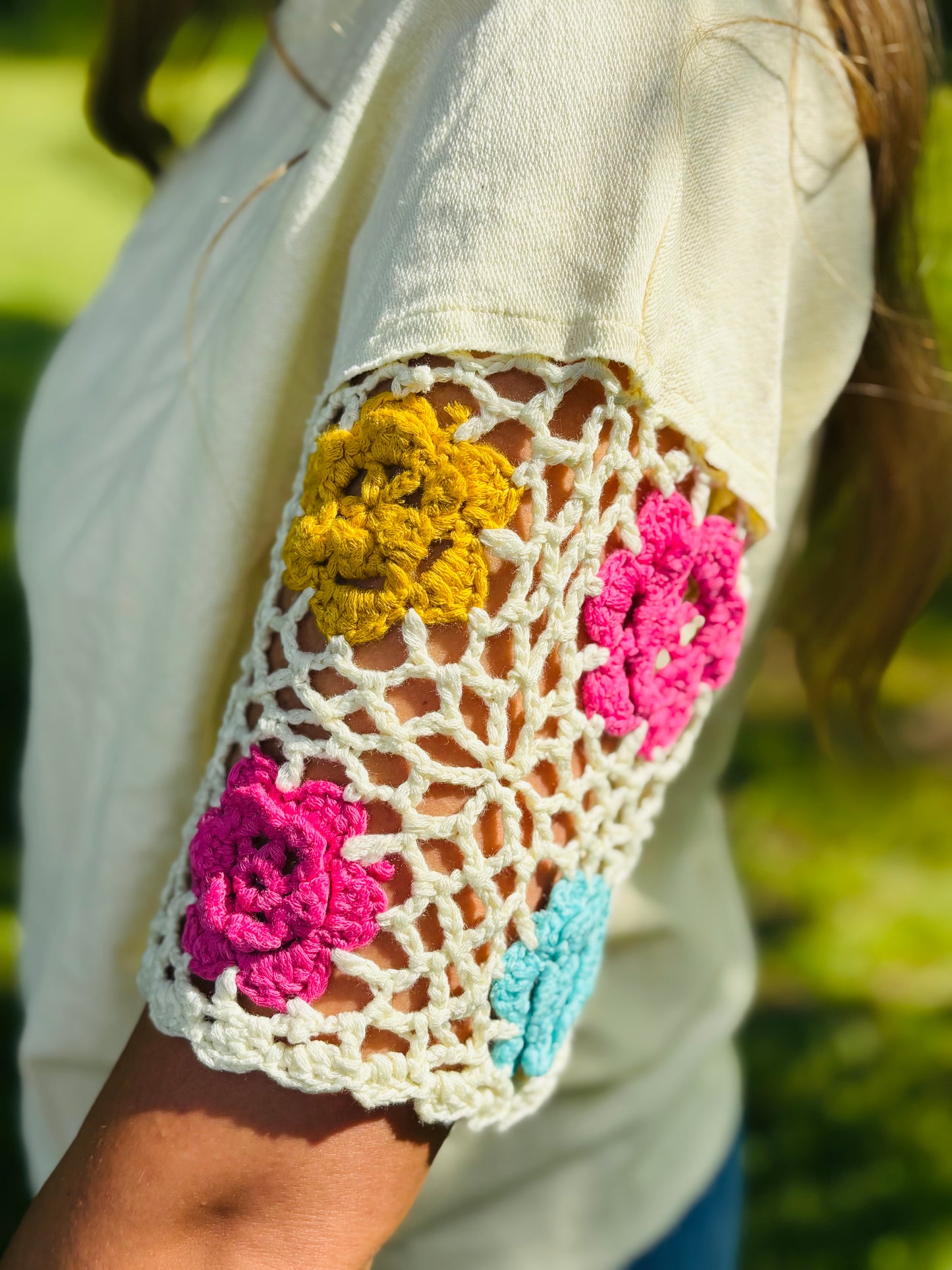 Floral Macrame Sleeve Top