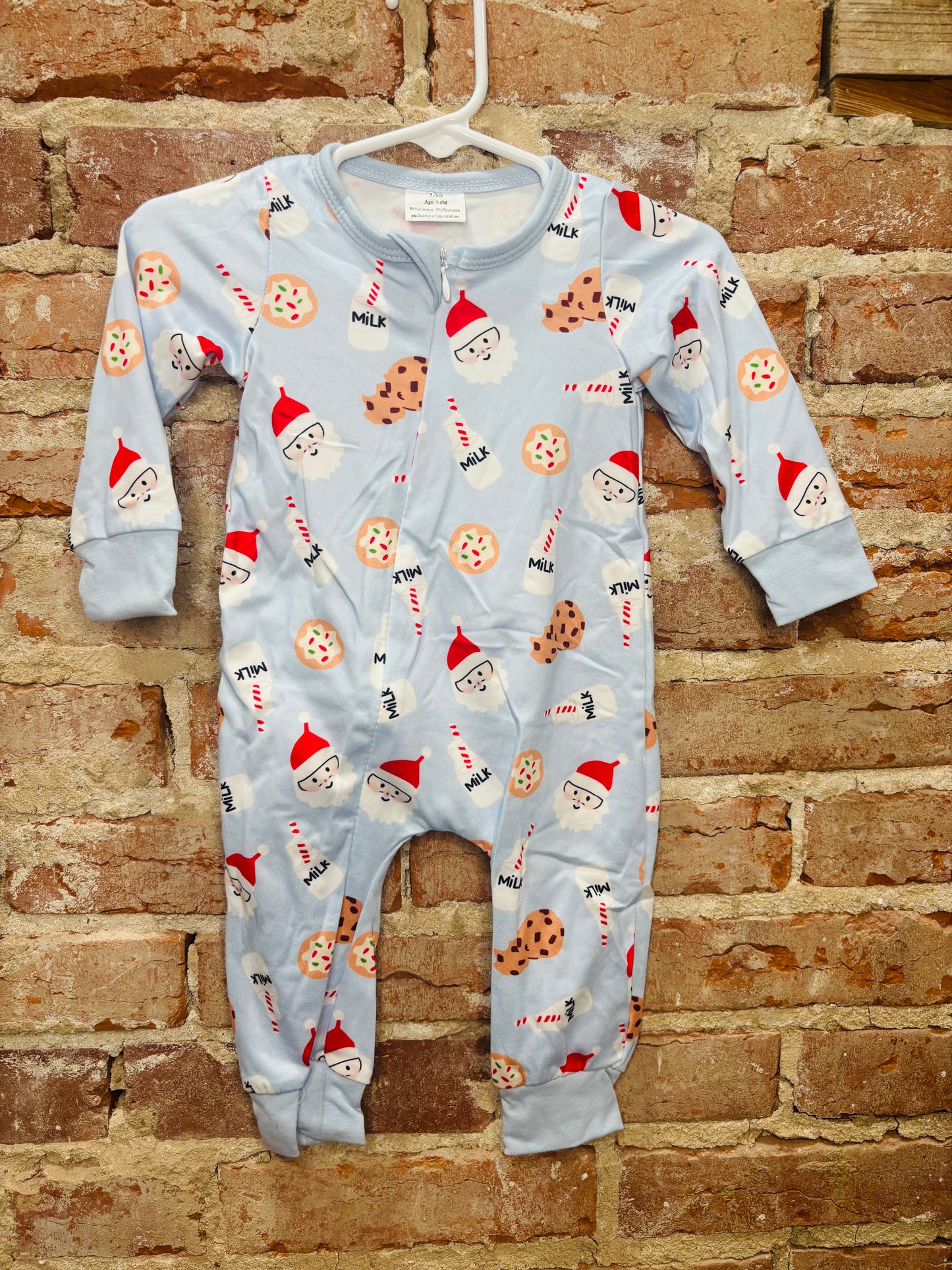 Blue Santa Milk Cookies Zippy Romper