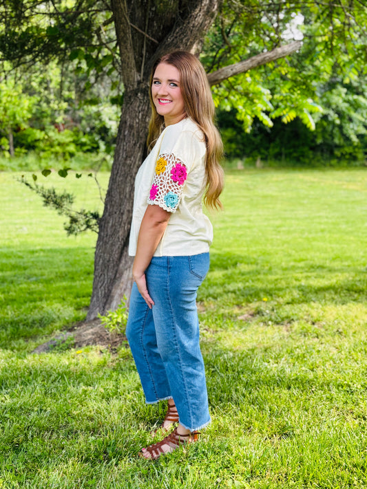 Floral Macrame Sleeve Top