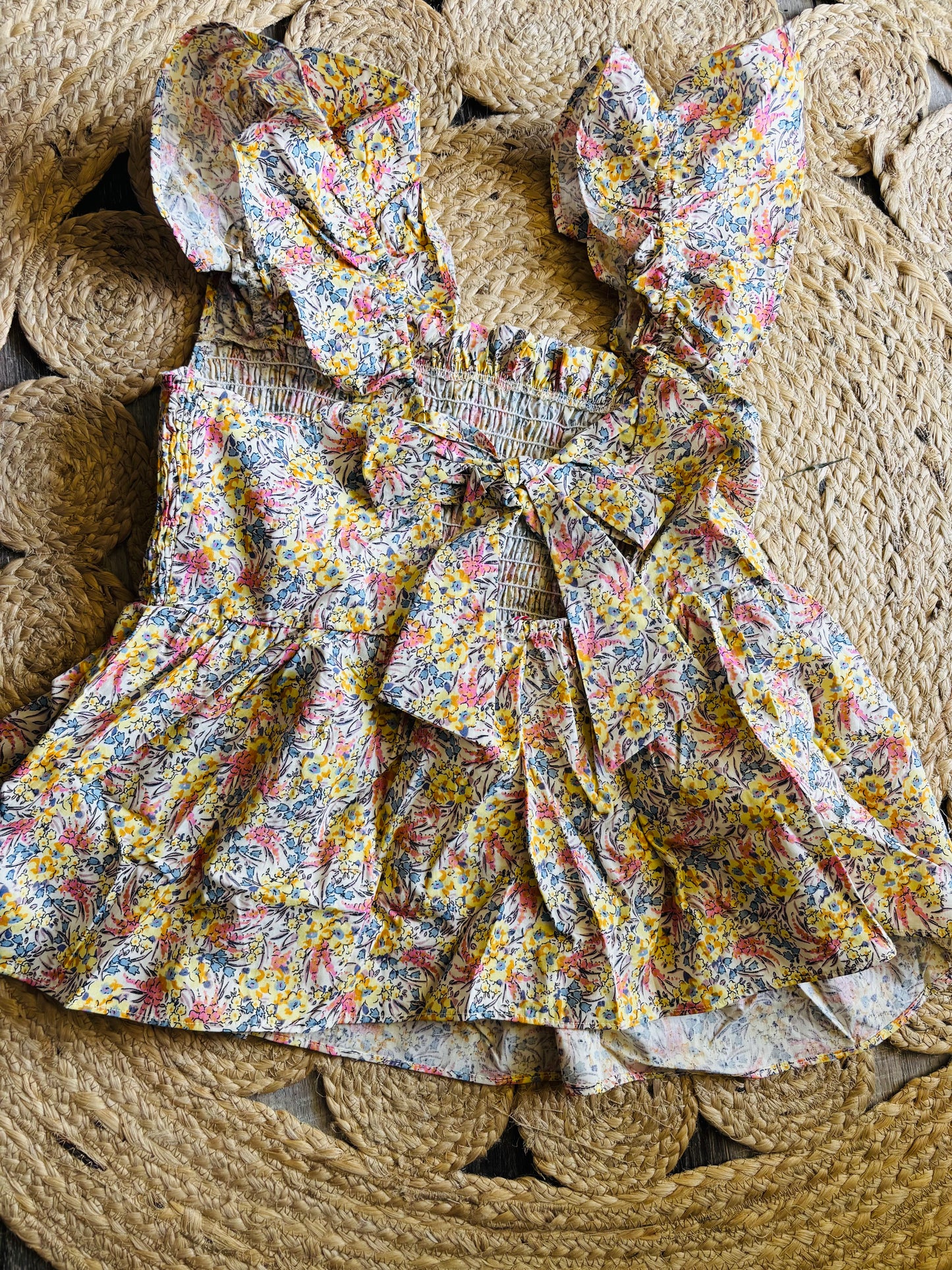 Smocked Floral Bow Back Tank