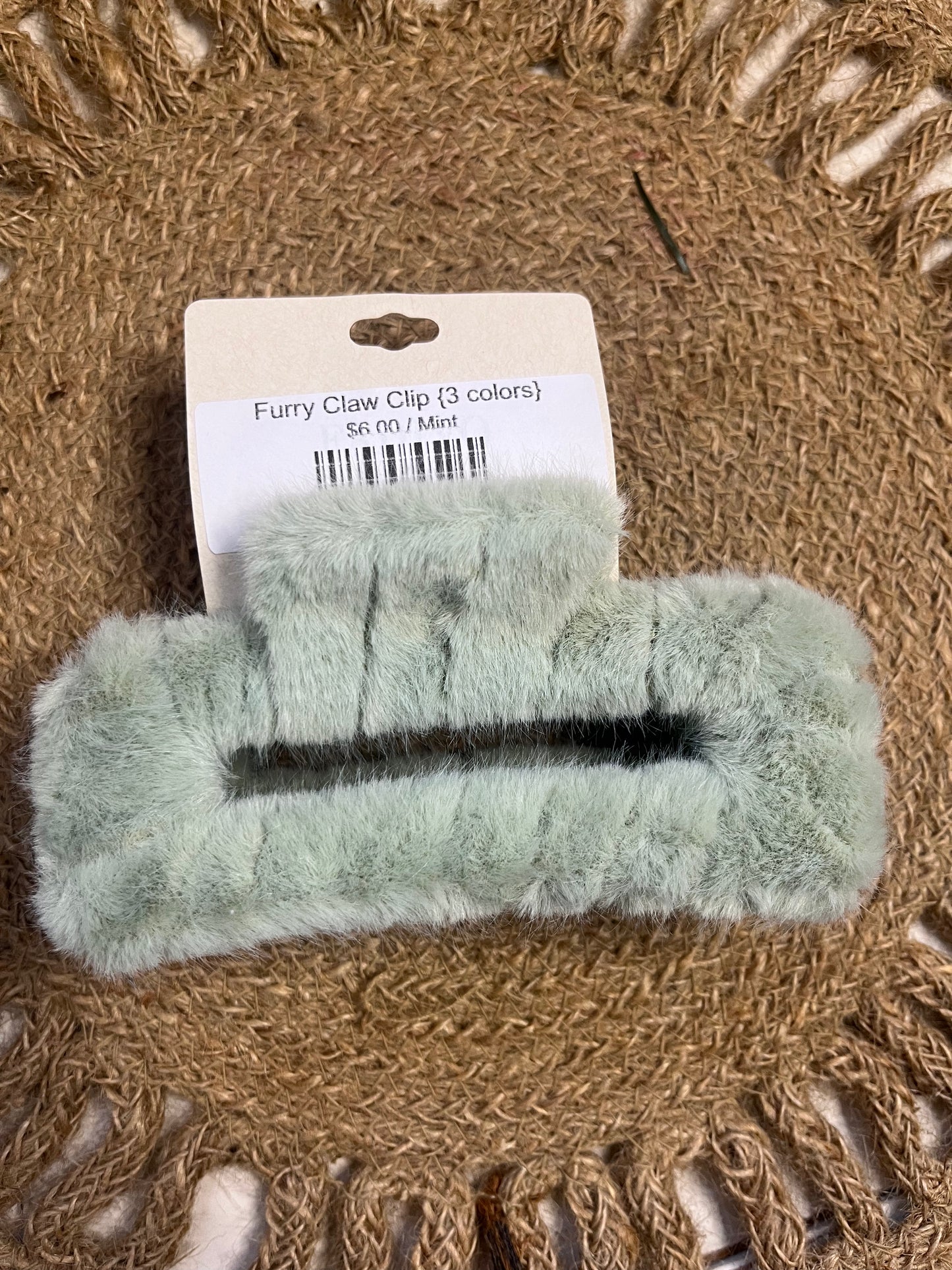 Mint Furry Claw Clip