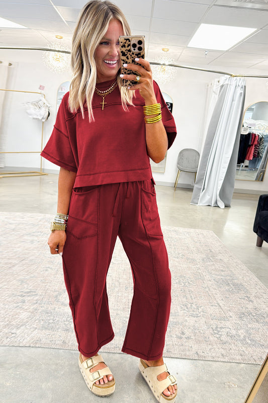 Racing Red Drop Shoulder Boxy Tee and Barrel Pants Set