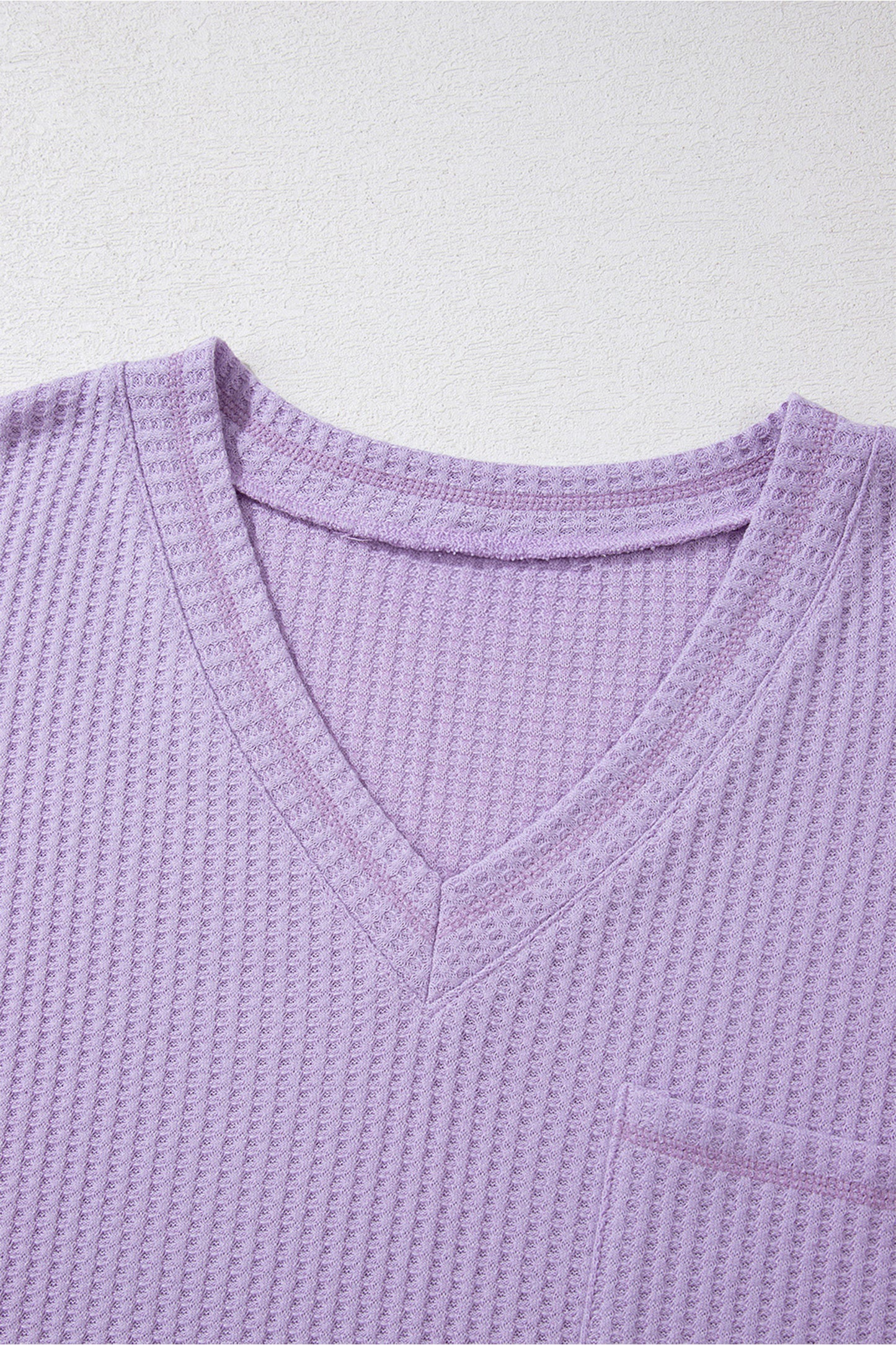 Orchid Petal Solid Color Waffled V Neck Loose Tee Drawstring Shorts Set