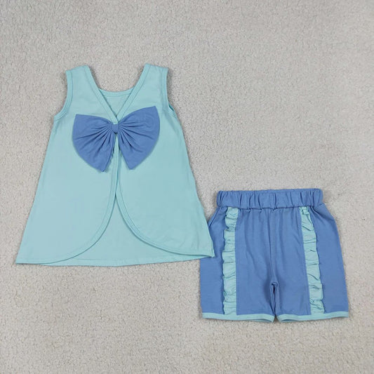 Blue Bow Ruffled Short Set