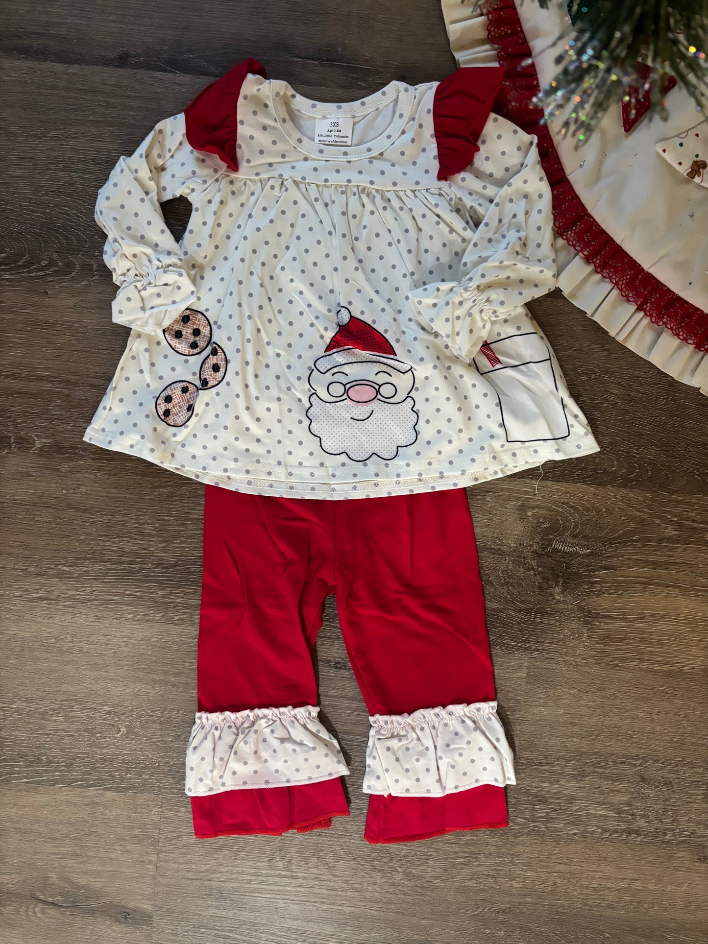 Girls Polka Dot Santa Cookies Milk Set