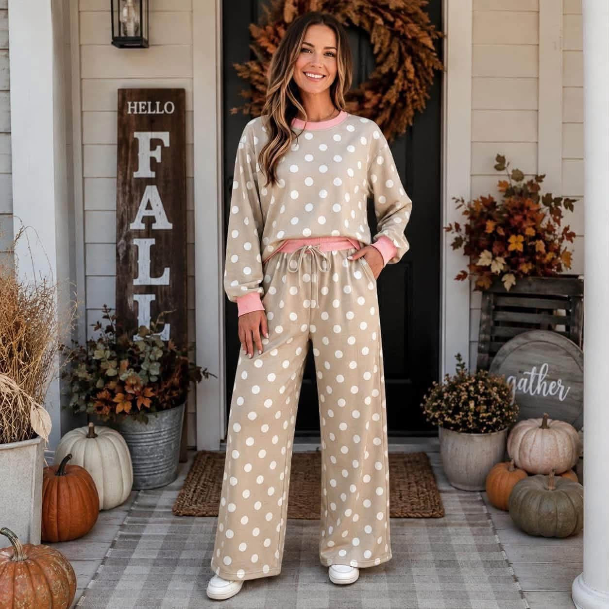 Brown Polka Dot Pink Trim Set Preorder