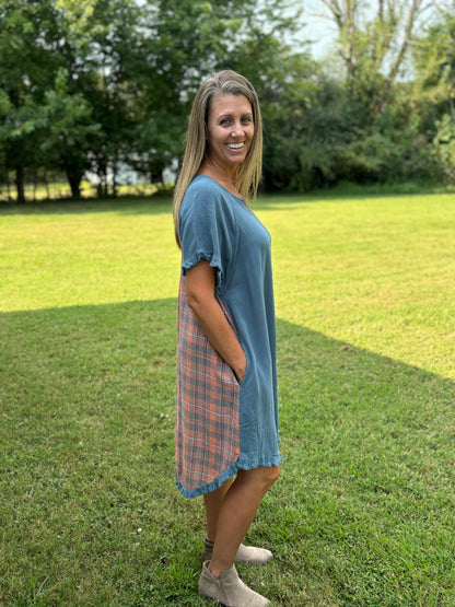 Blue Plaid Back Umgee Dress