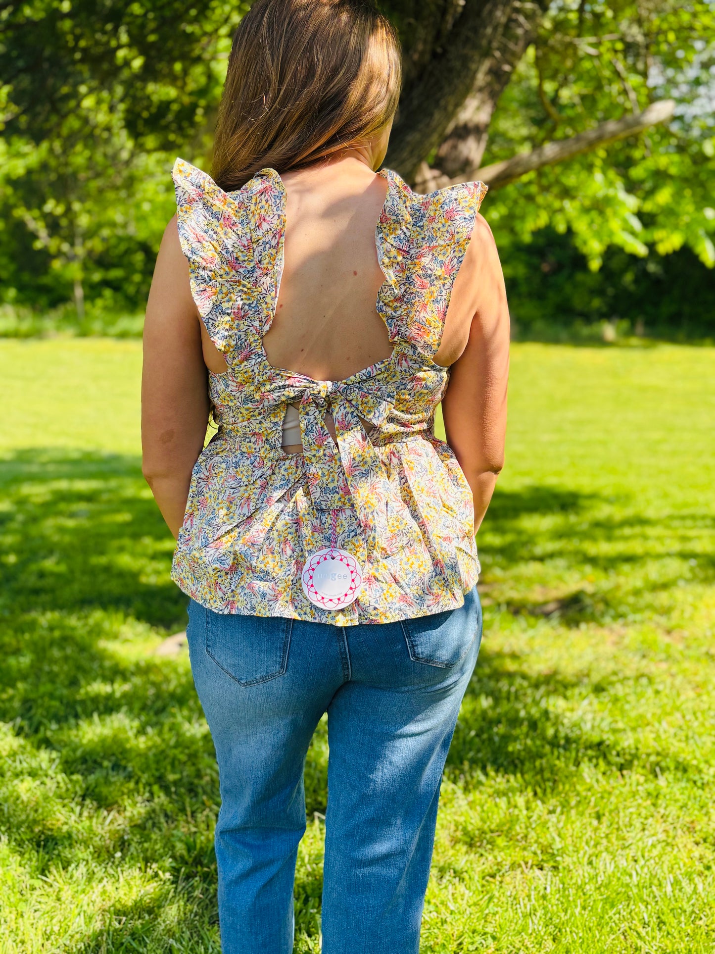 Smocked Floral Bow Back Tank