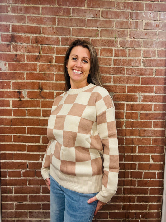 Tan Checkered Sweater