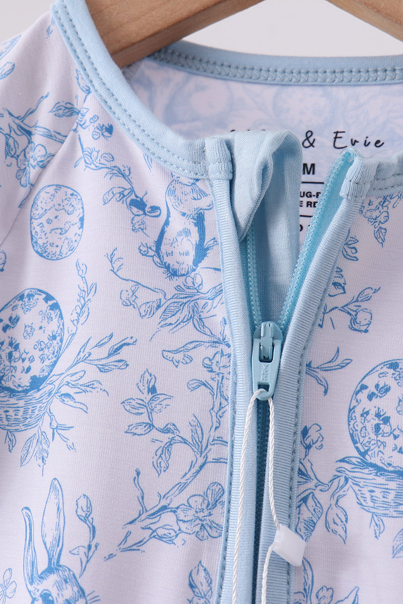 Blue bunny egg bamboo romper