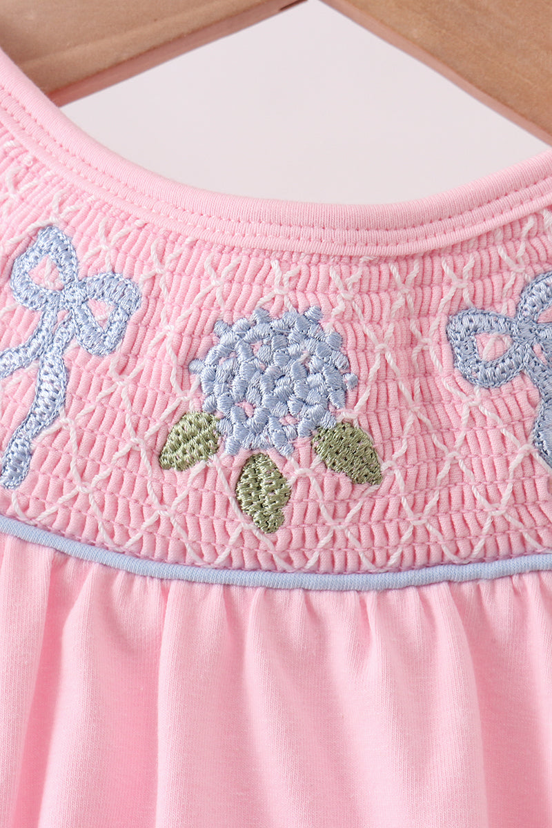 Pink Hydrangea Bow Smocked Bubble