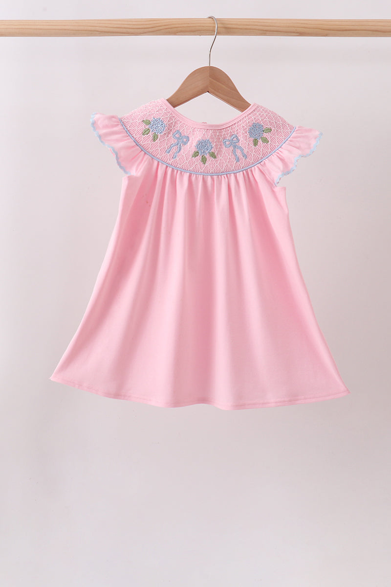 Pink Hydrangea Bow Smocked Dress