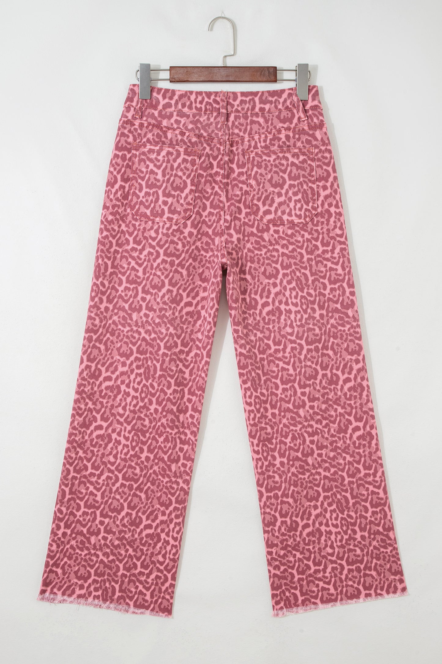 Gray Leopard Frayed Edge Wide Leg High Waist Jeans