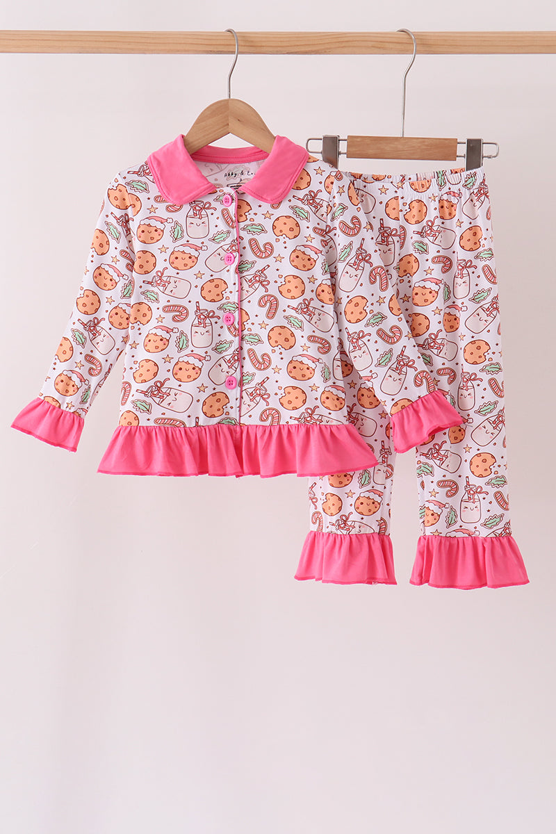 Pink milk cookie bamboo ruffle pajama set
