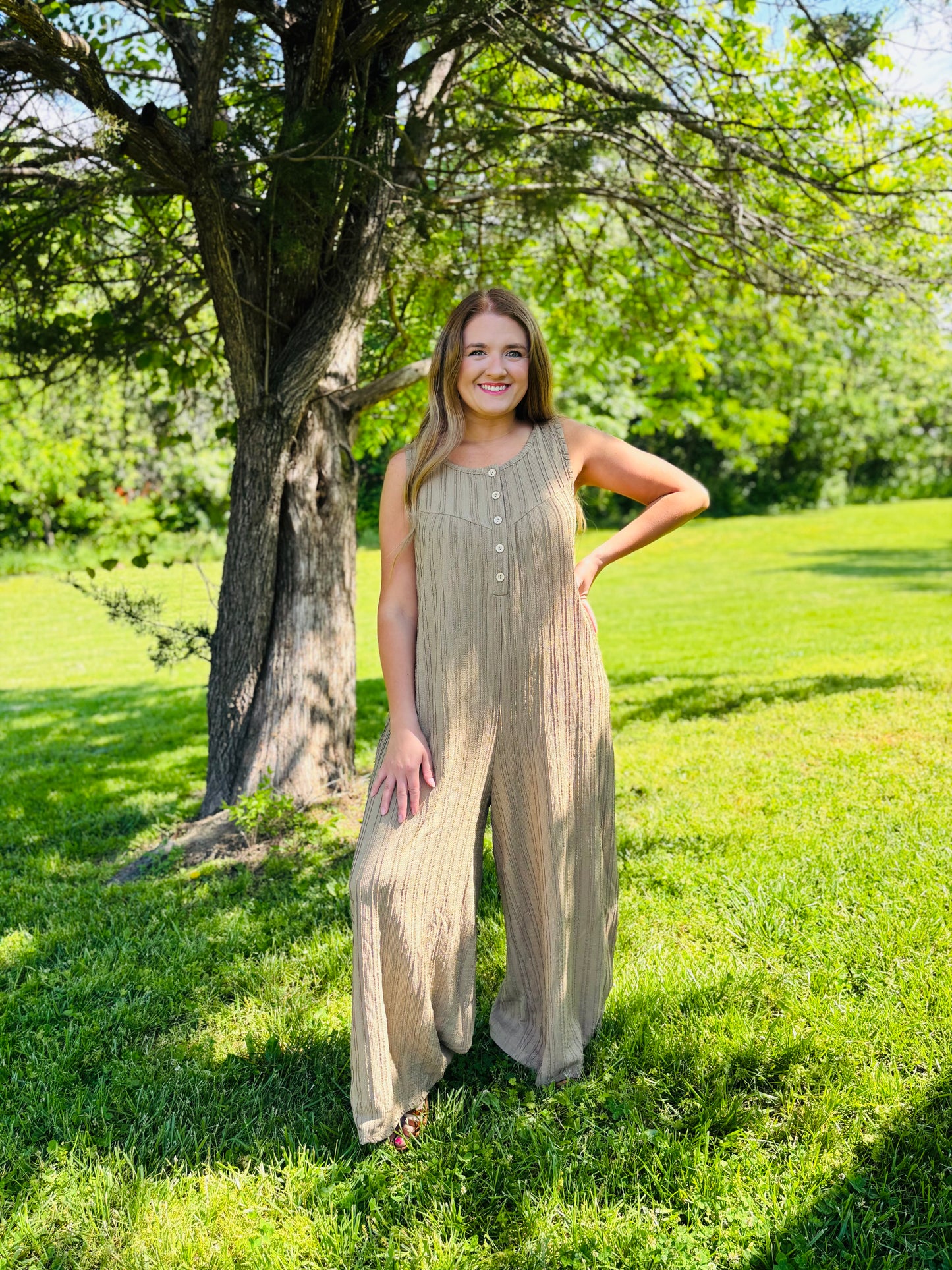 Umgee Tan Button Jumpsuit
