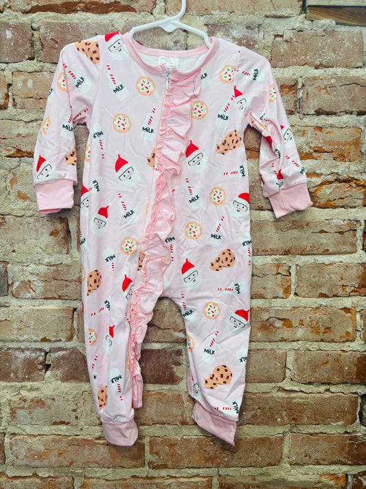Pink Santa Milk Cookies Zippy Romper