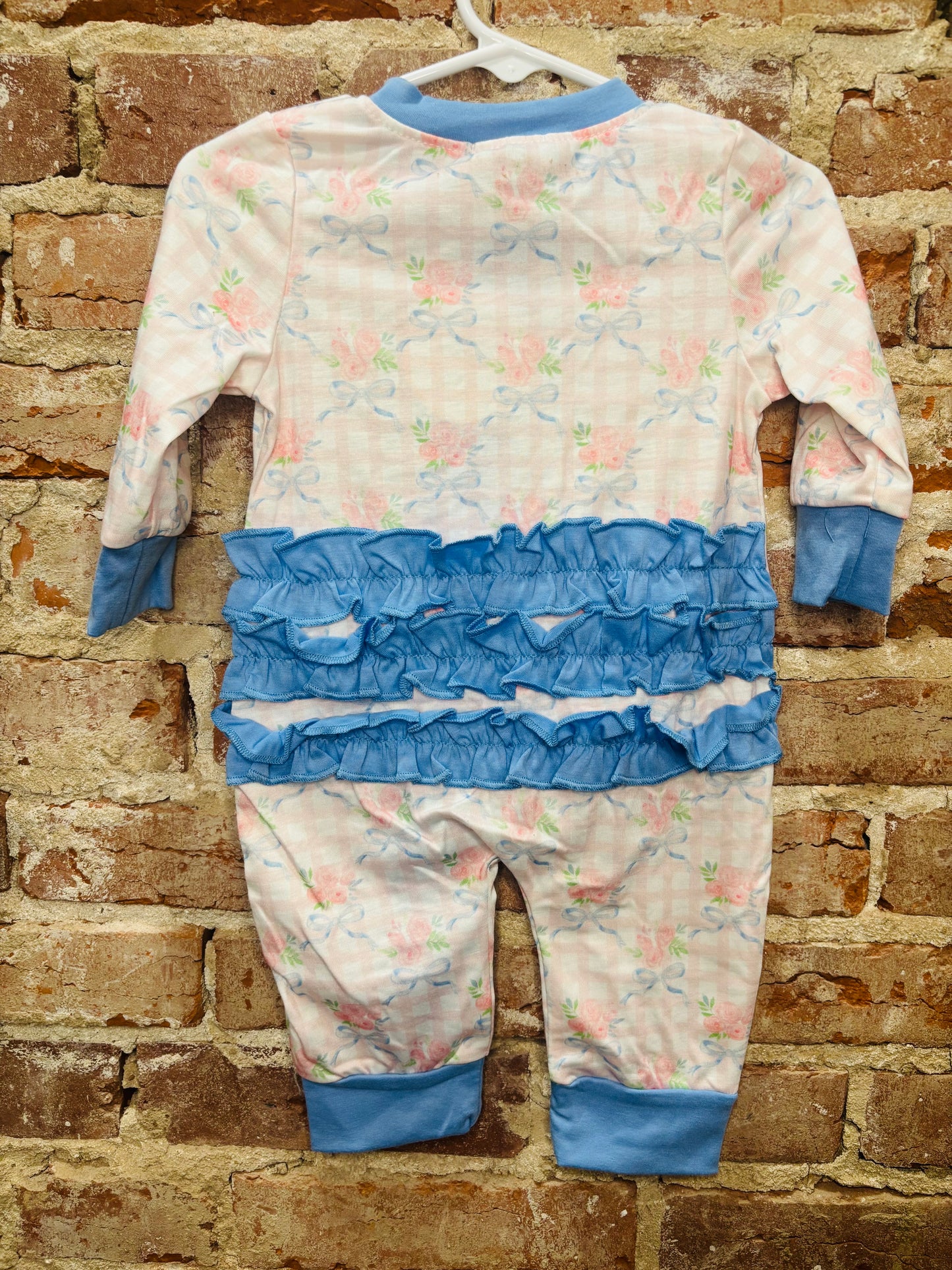 Bow Flower Blue Ruffle Zippy Romper