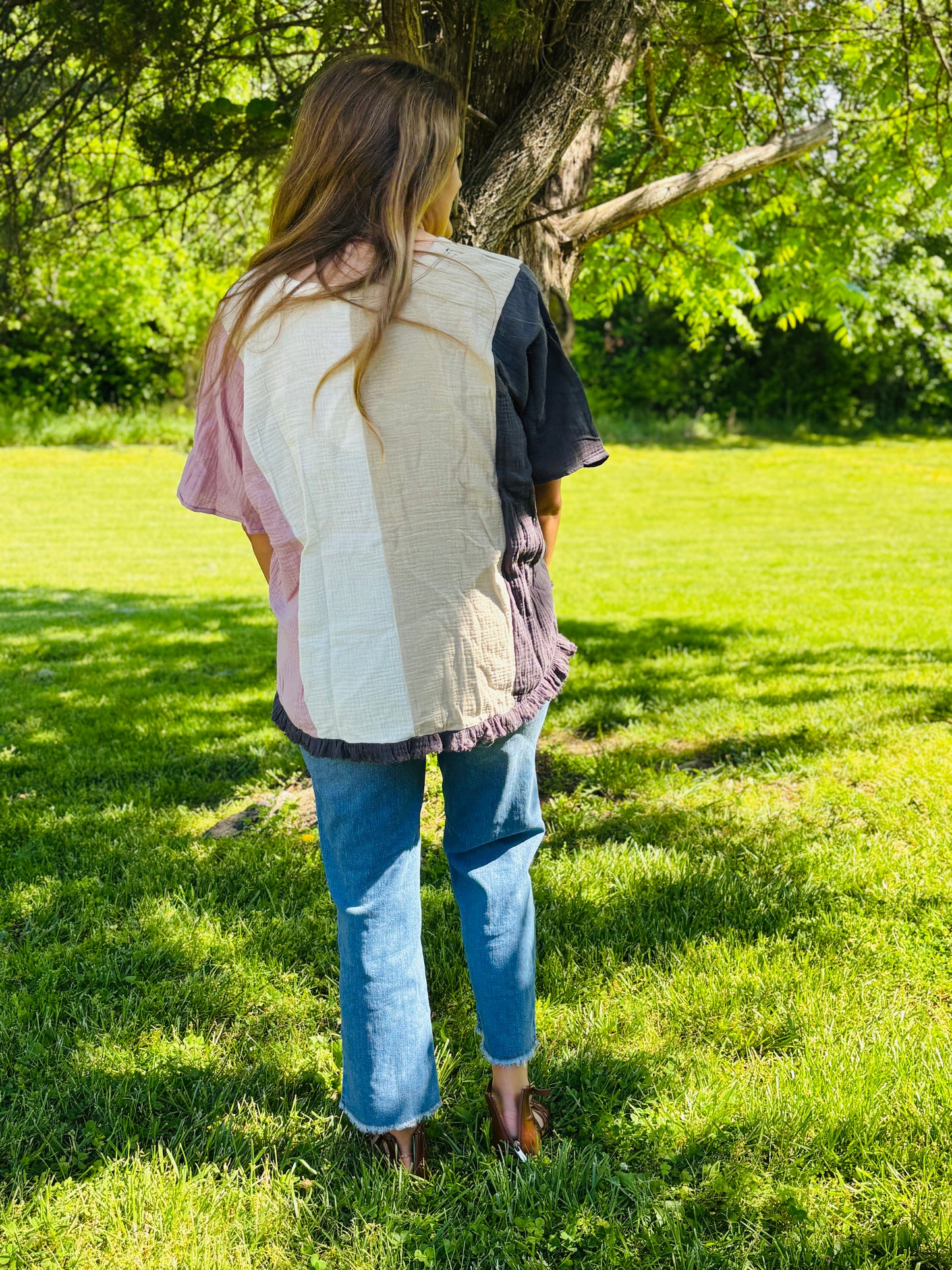 Colorblock Fringe Trim Top