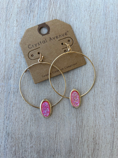 Rose Druzy Goldtone Hoop Earrings