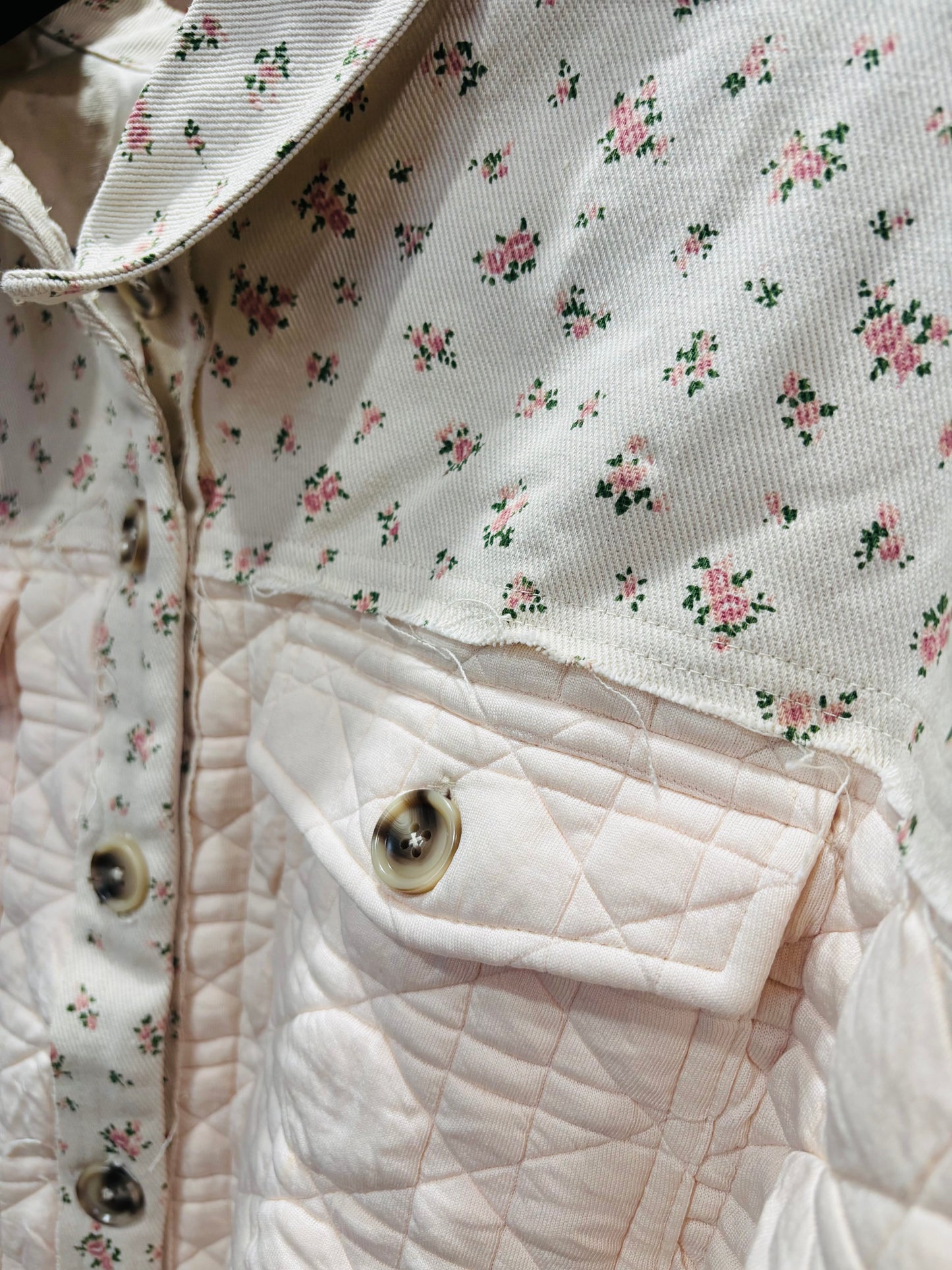 Vintage Floral Pink Button Shacket