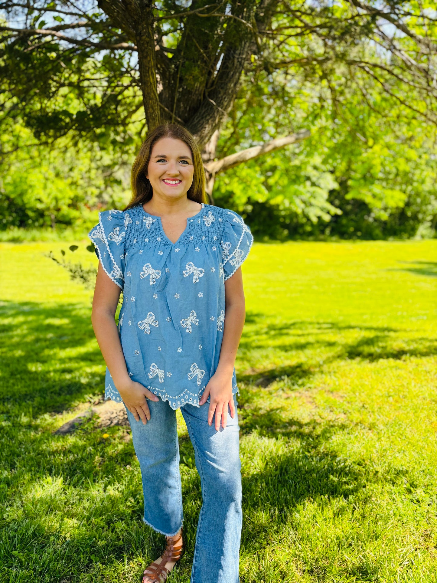 Embroidered Bow Floral Top
