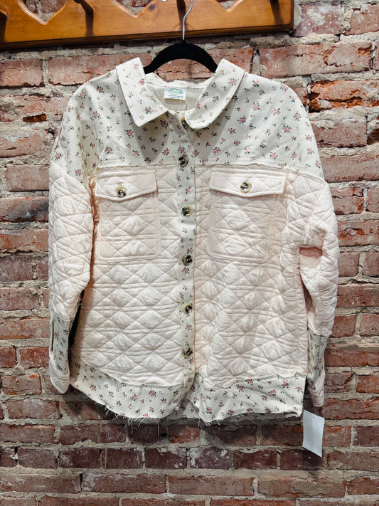 Vintage Floral Pink Button Shacket
