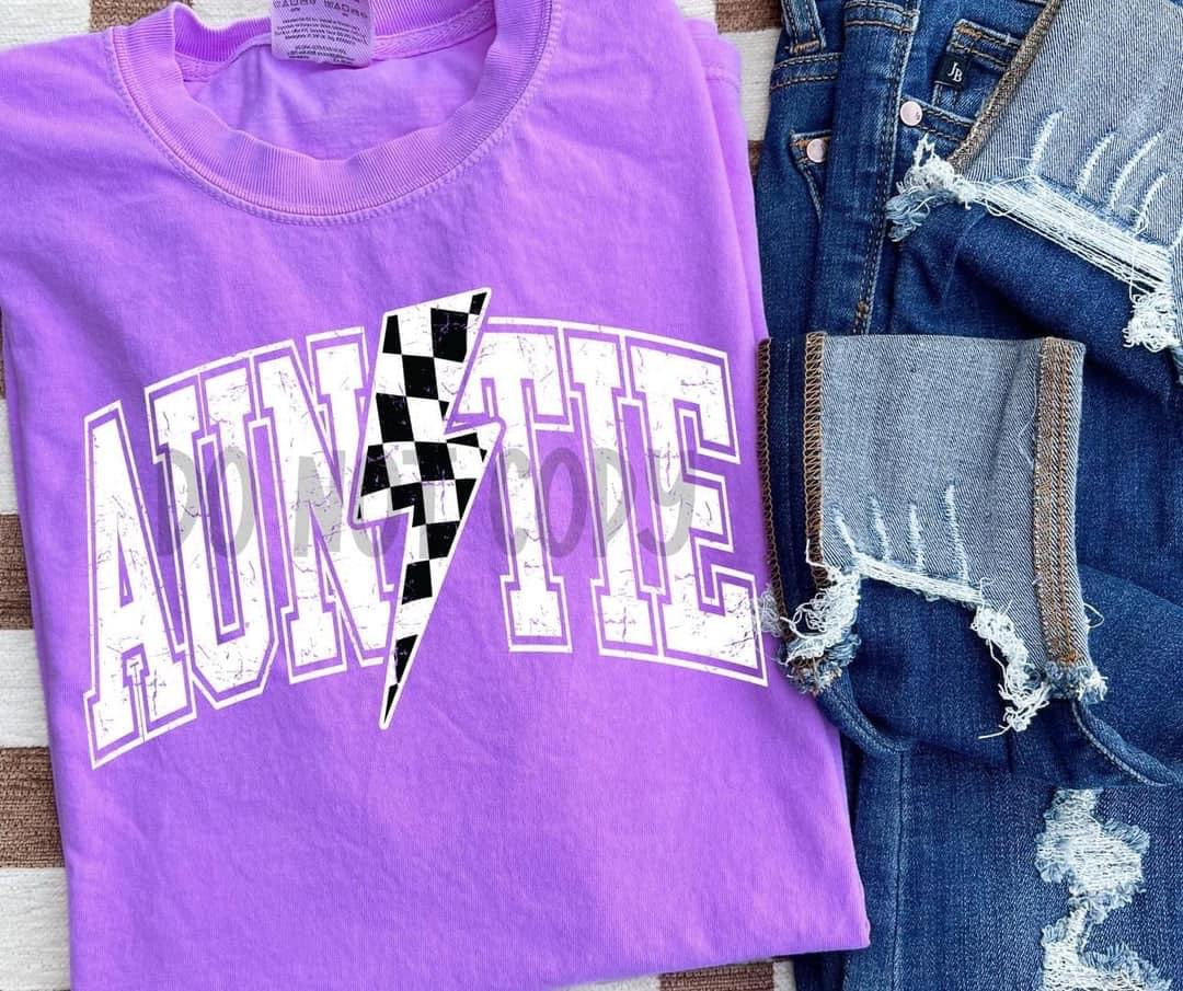 Purple Auntie Check Bolt Tee PREORDER