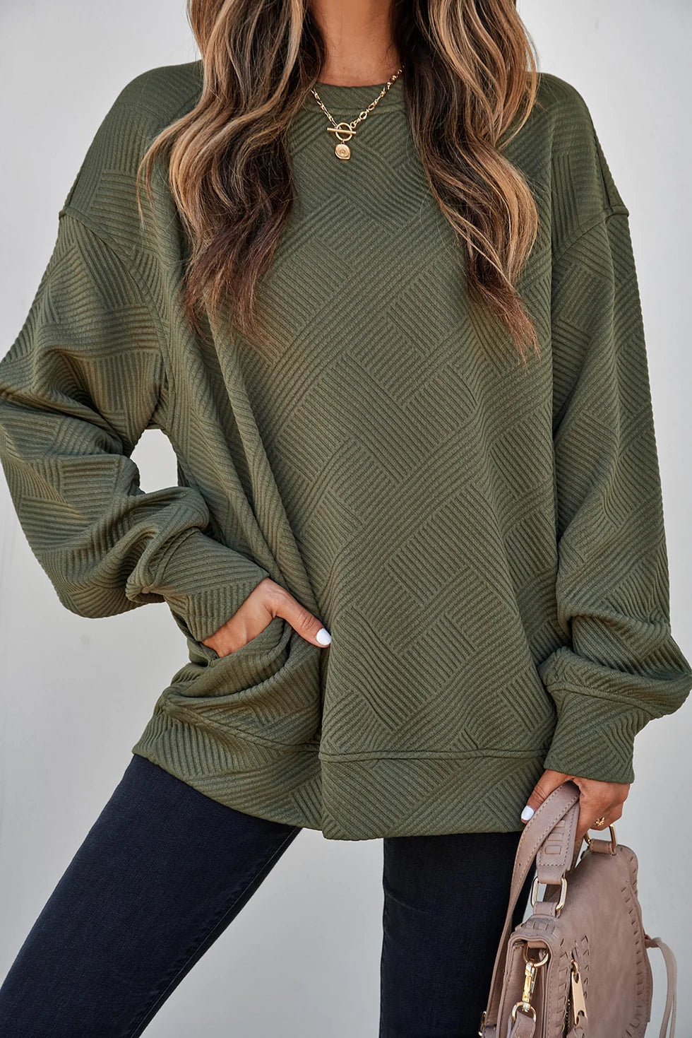 Green Textured Pocket Pullover