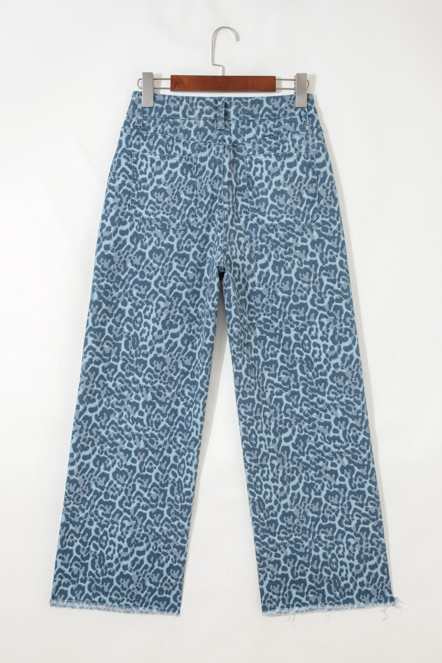 Gray Leopard Frayed Edge Wide Leg High Waist Jeans