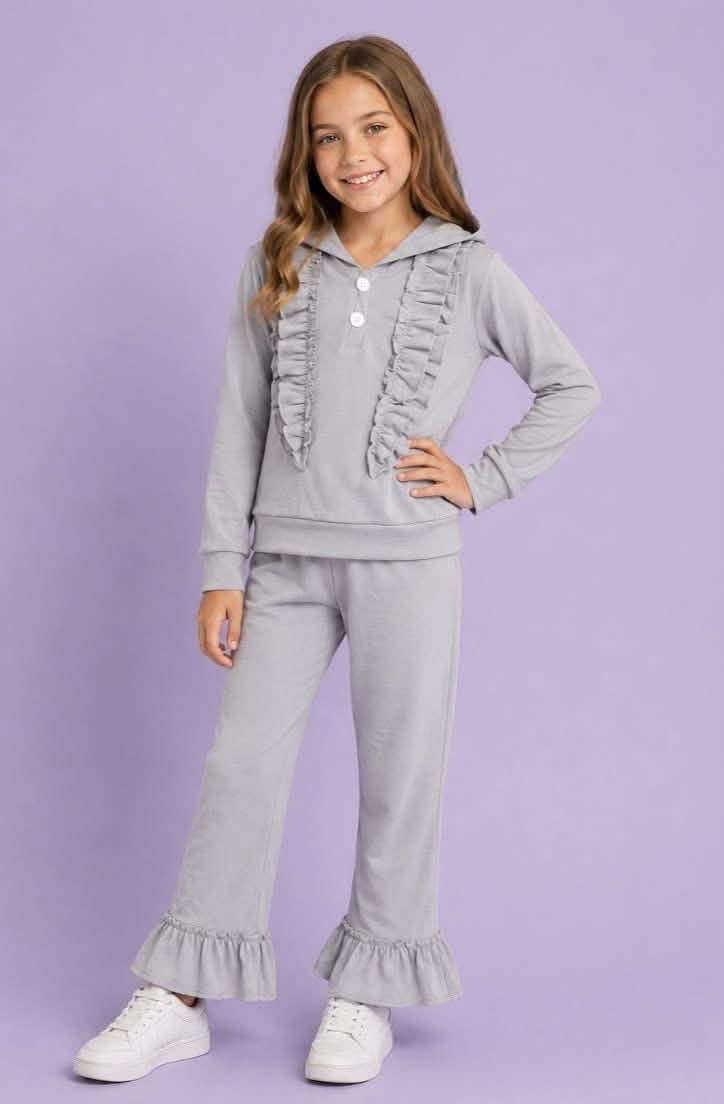 Girls Grey Ruffle Set