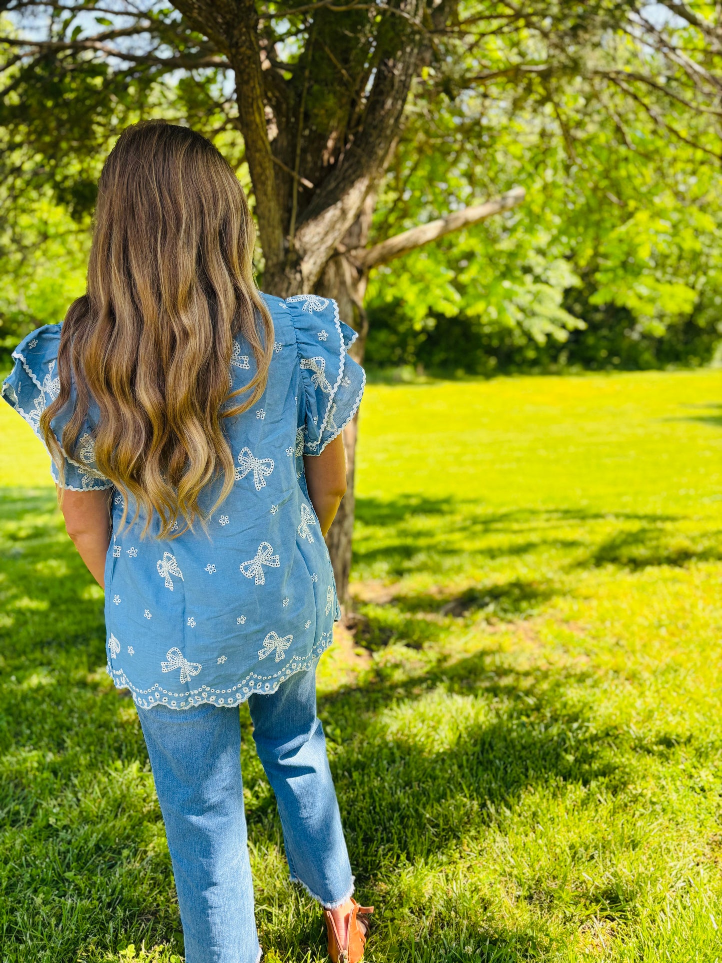 Embroidered Bow Floral Top