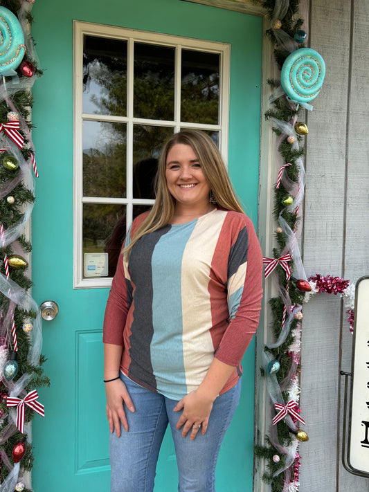 Rust and Mint Striped Long Sleeve