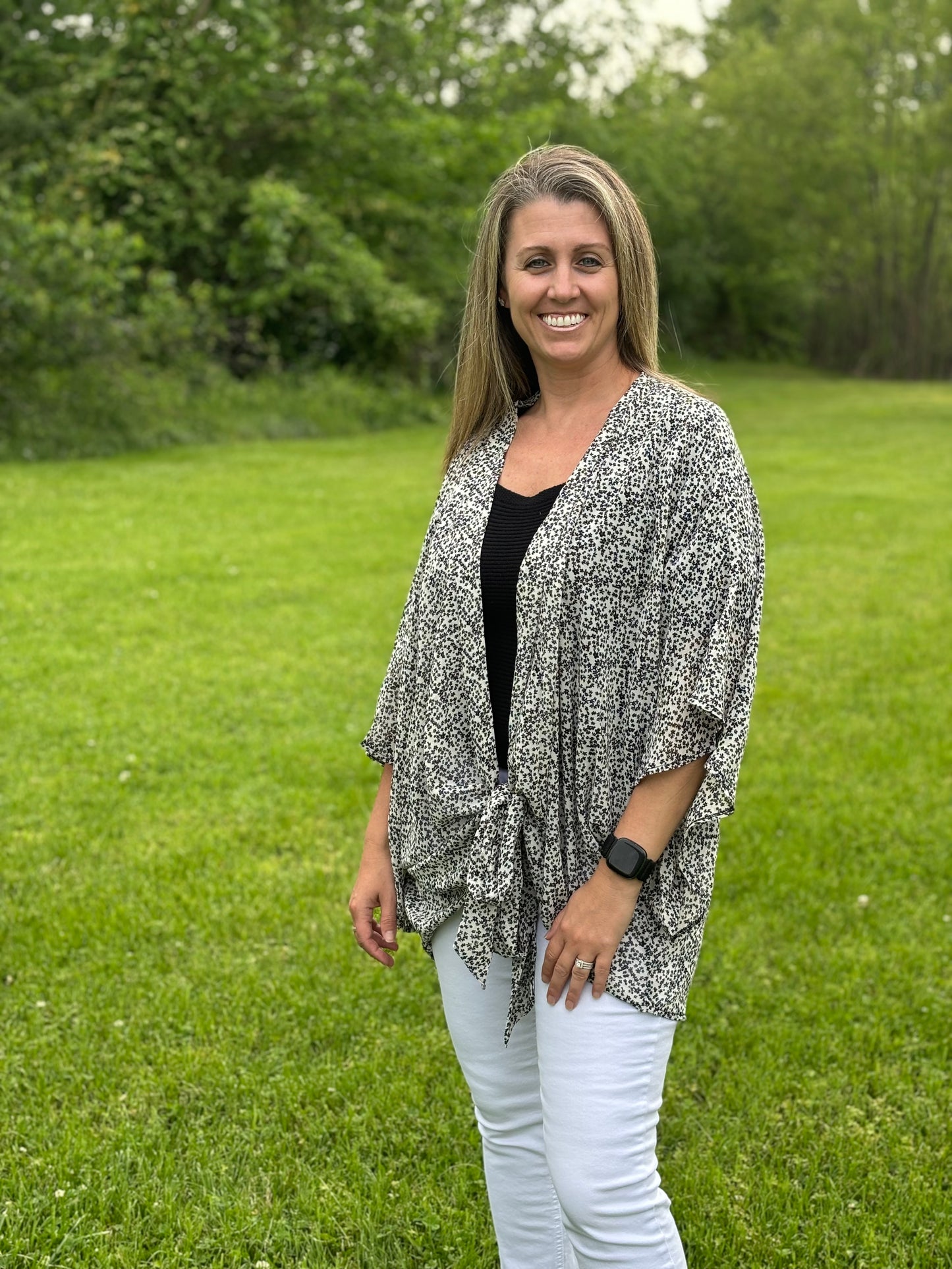 Black & White Floral Plus Kimono