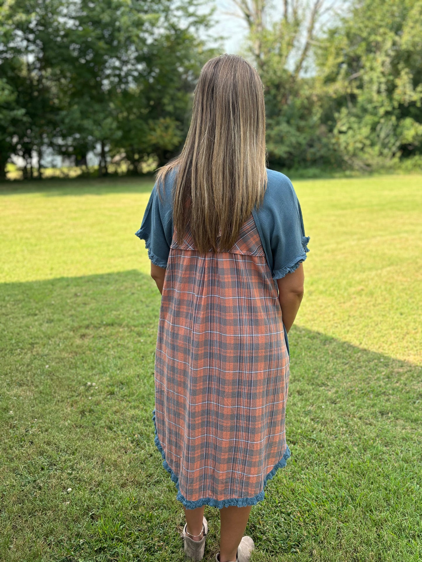 Blue Plaid Back Umgee Dress