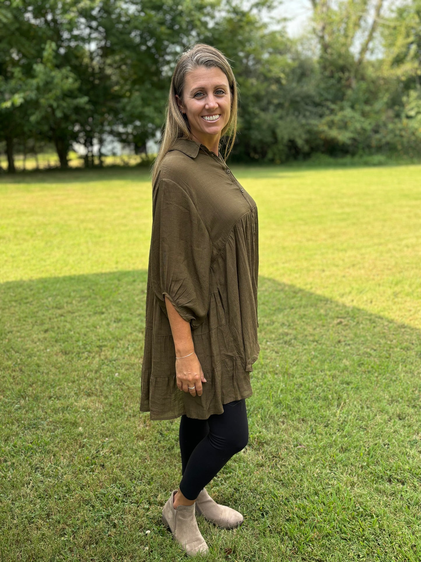 Umgee Olive Button Up Tunic