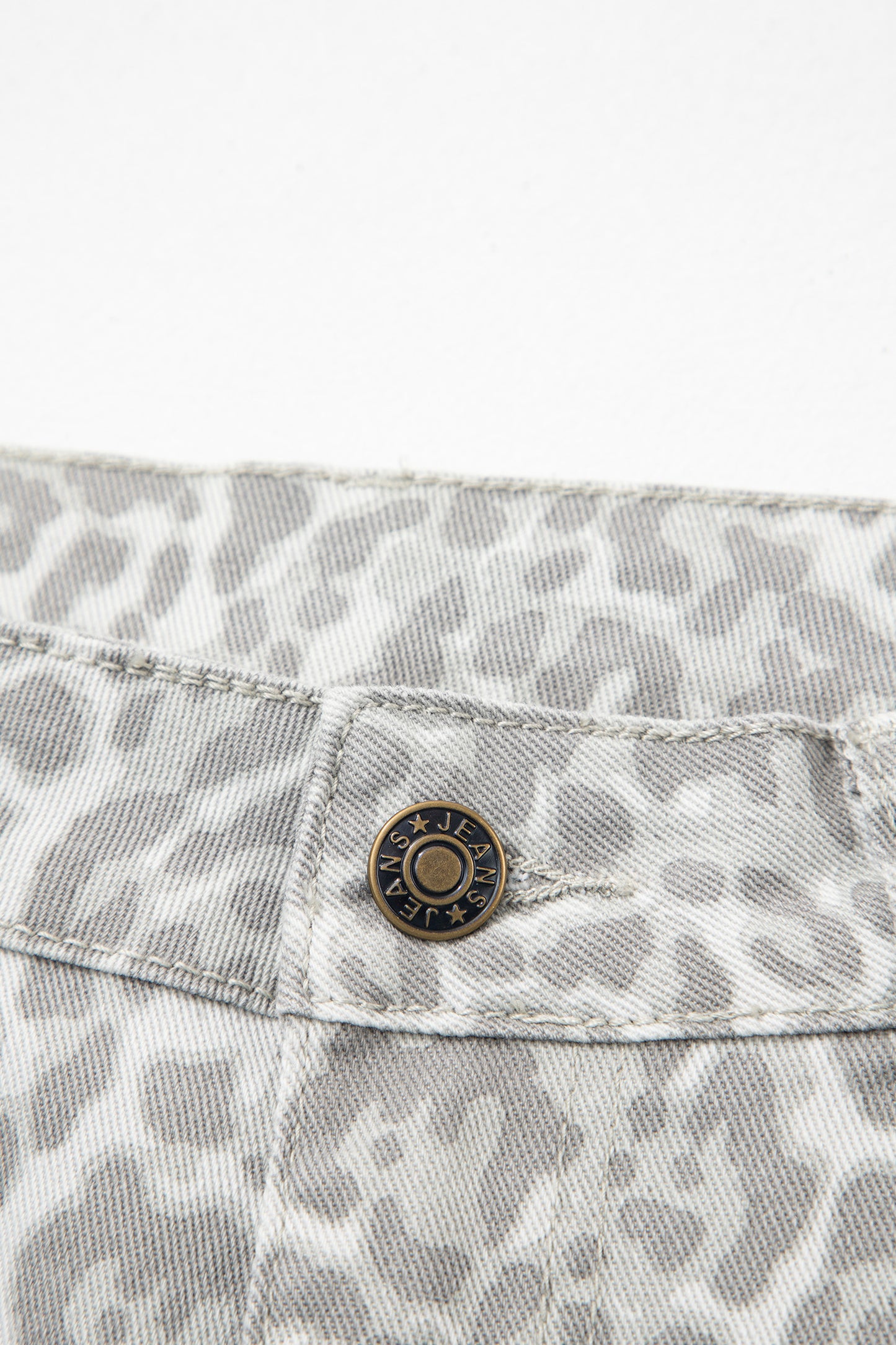 Gray Leopard Frayed Edge Wide Leg High Waist Jeans