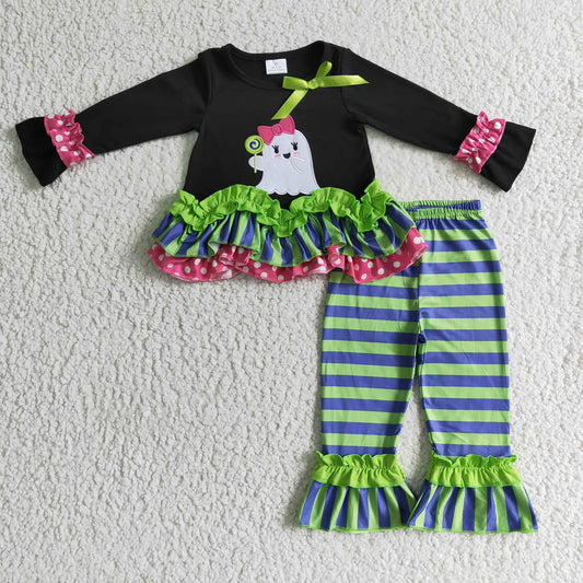 Candy Ghost Ruffle Halloween Pants Set