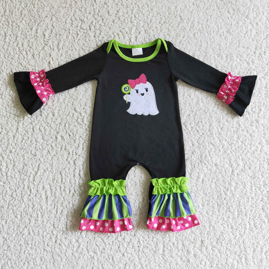 Candy Ghost Ruffle Halloween Romper